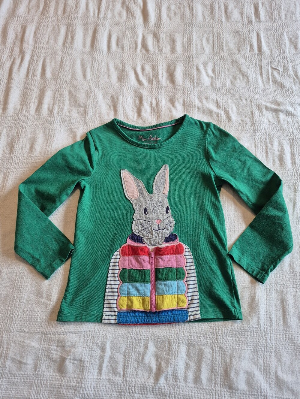 Mini Boden girls 6-7 long sleeve shirt years bunny wearing vest that opens VGUC